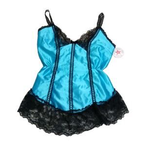 Vtg NOS 80s Symmetry Fashions Blue Satin Lace Lingerie Babydoll Camisole Top M